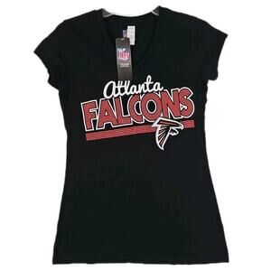 Atlanta Falcons NFL ~Woman Size S~ Black V-Neck T-Shirt Short Sleeve Cotton NWT.